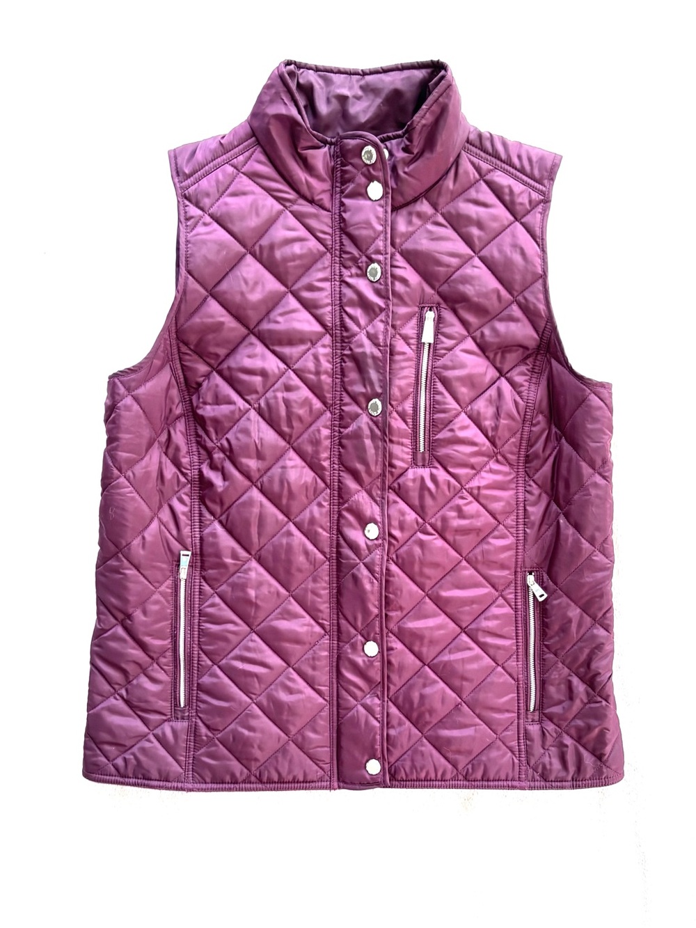 Lauren Ralph Lauren Quilted Zipper + Snap Buttons Vest, Eggplant Purple, Size M